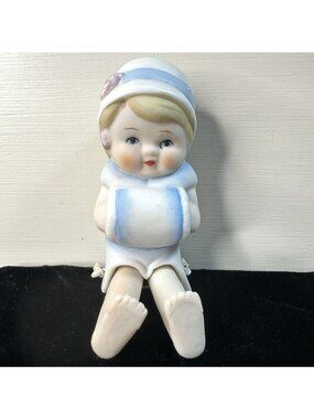 Shackman Vintage Hand Painted Small Porcelain Bisque Muff Doll Dangle Legs Japan